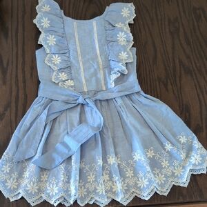 Elegant Blue Kids Dress with Floral Embroidery